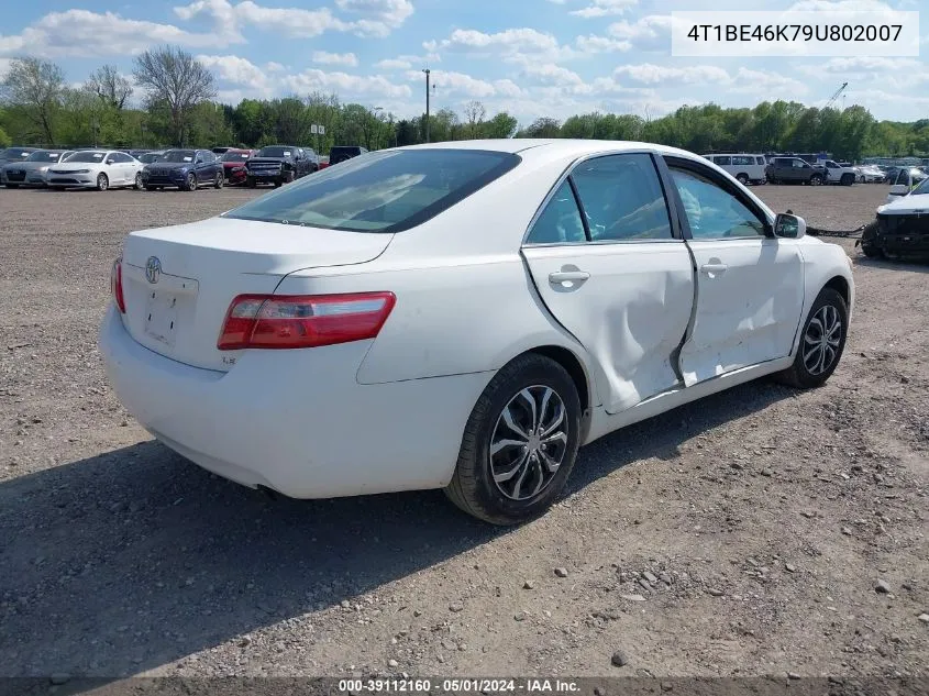 2009 Toyota Camry Le VIN: 4T1BE46K79U802007 Lot: 39112160