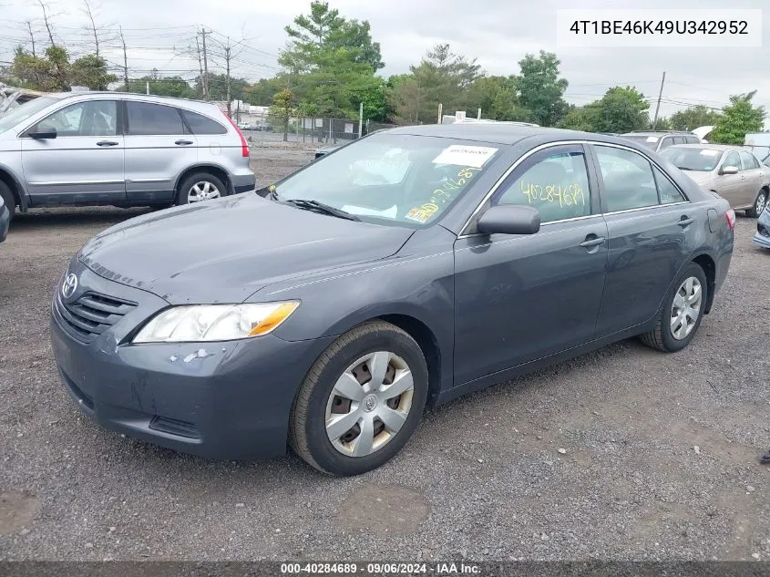 2009 Toyota Camry Le VIN: 4T1BE46K49U342952 Lot: 40284689