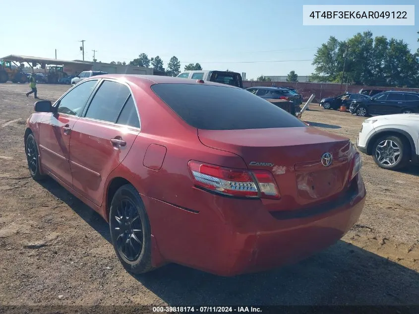 2010 Toyota Camry Le VIN: 4T4BF3EK6AR049122 Lot: 39818174