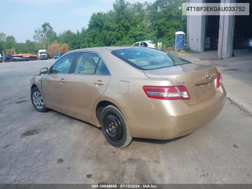 2010 Toyota Camry Le VIN: 4T1BF3EK0AU033752 Lot: 39849906