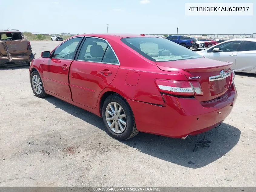 2010 Toyota Camry Xle V6 VIN: 4T1BK3EK4AU600217 Lot: 39854688