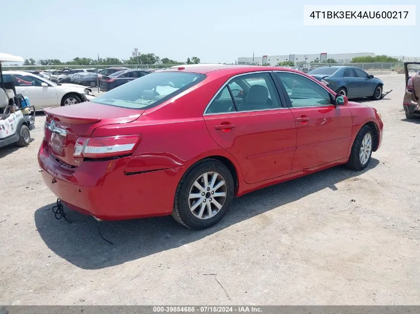 2010 Toyota Camry Xle V6 VIN: 4T1BK3EK4AU600217 Lot: 39854688