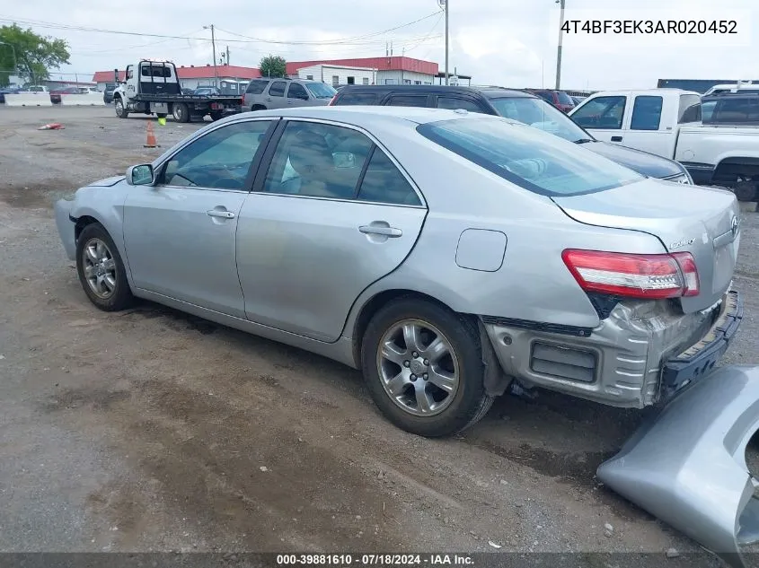 2010 Toyota Camry Le VIN: 4T4BF3EK3AR020452 Lot: 39881610