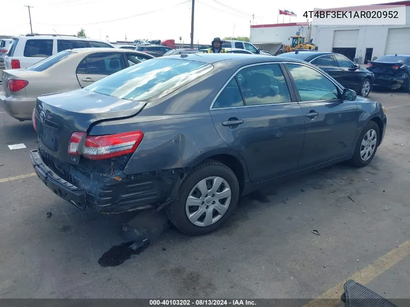 4T4BF3EK1AR020952 2010 Toyota Camry Le