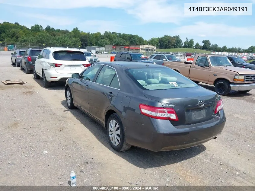 2010 Toyota Camry Le VIN: 4T4BF3EK3AR049191 Lot: 40263108