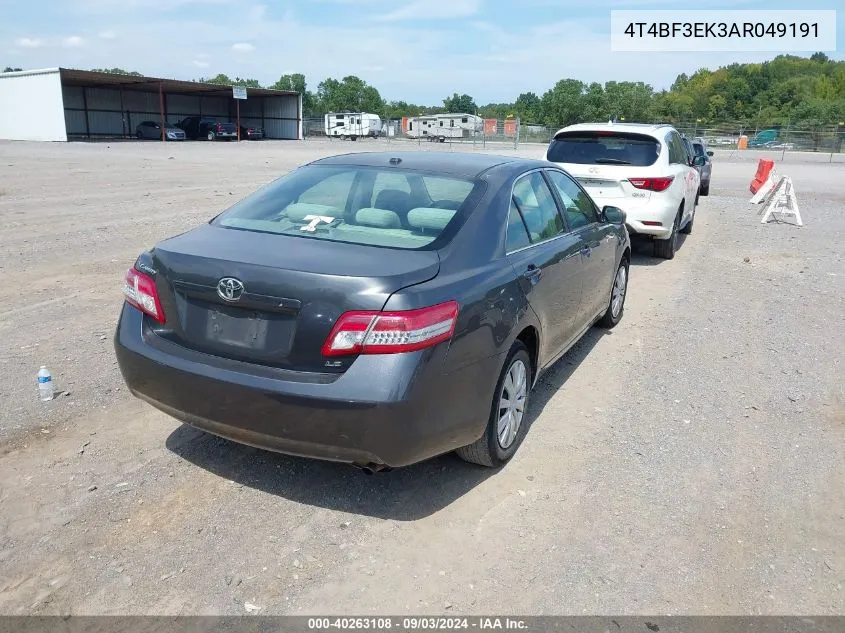 2010 Toyota Camry Le VIN: 4T4BF3EK3AR049191 Lot: 40263108