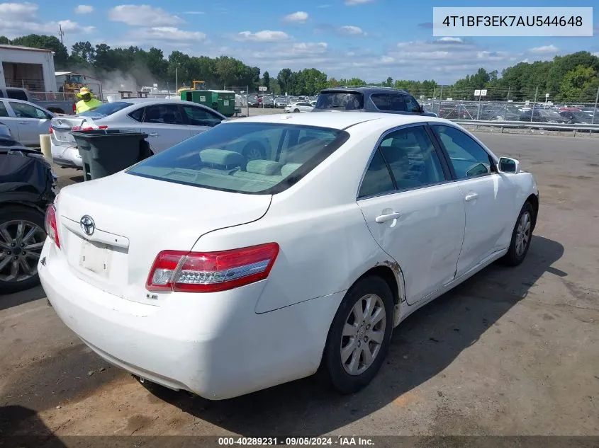 2010 Toyota Camry Le VIN: 4T1BF3EK7AU544648 Lot: 40289231