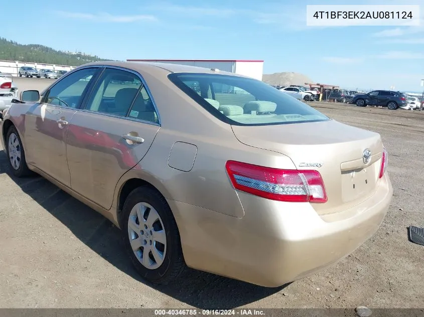 2010 Toyota Camry Base (Retail Orders Only) (A5) VIN: 4T1BF3EK2AU081124 Lot: 40346785