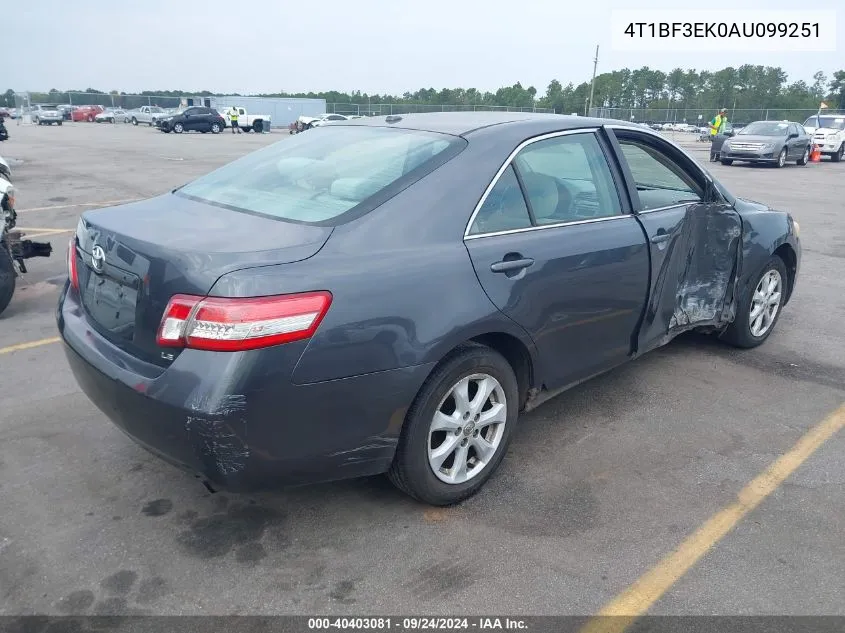 2010 Toyota Camry Le VIN: 4T1BF3EK0AU099251 Lot: 40403081