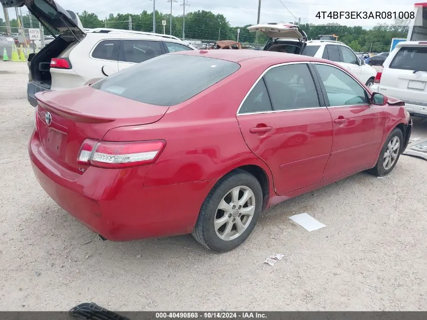 2010 Toyota Camry Le VIN: 4T4BF3EK3AR081008 Lot: 40490563