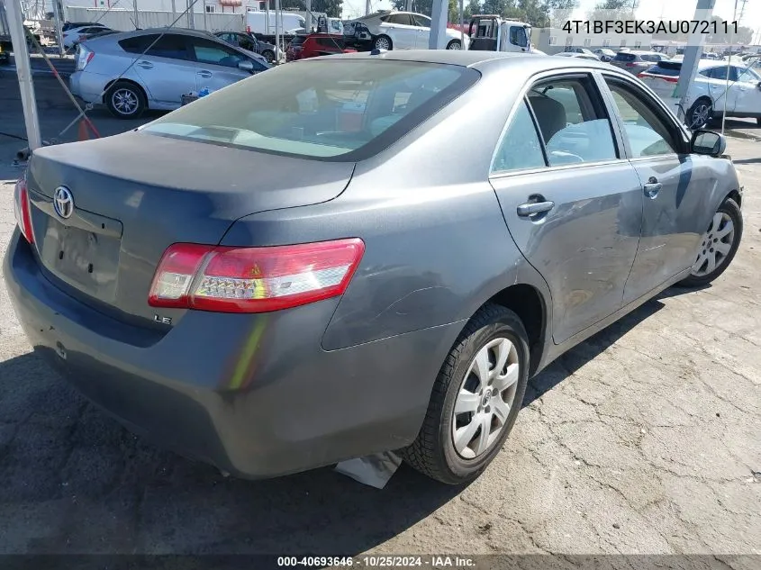 2010 Toyota Camry Le VIN: 4T1BF3EK3AU072111 Lot: 40693646