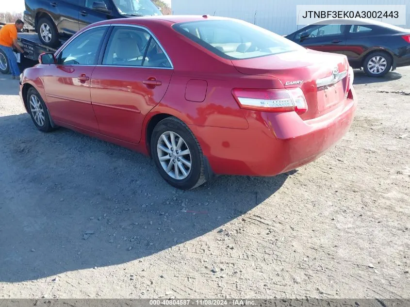 2010 Toyota Camry Xle VIN: JTNBF3EK0A3002443 Lot: 40804587