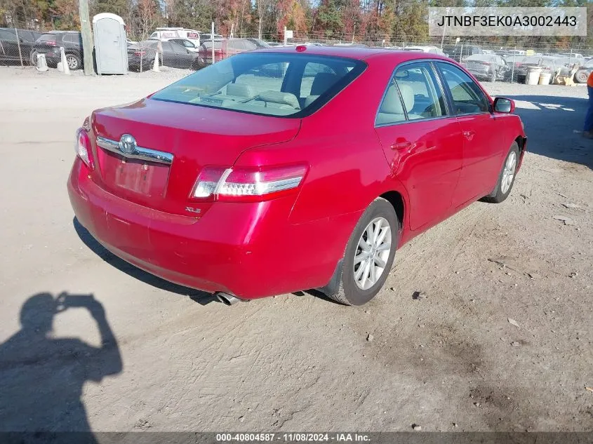 2010 Toyota Camry Xle VIN: JTNBF3EK0A3002443 Lot: 40804587