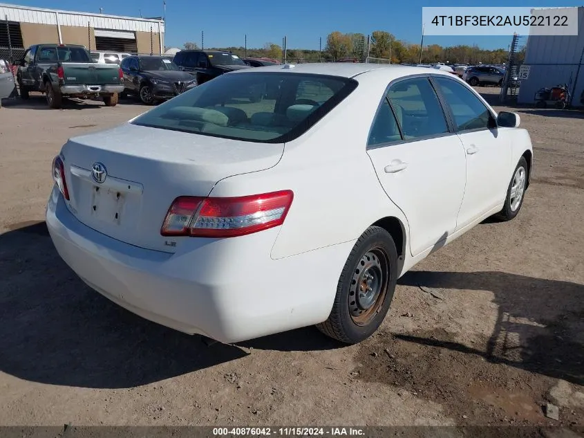 2010 Toyota Camry Le VIN: 4T1BF3EK2AU522122 Lot: 40876042