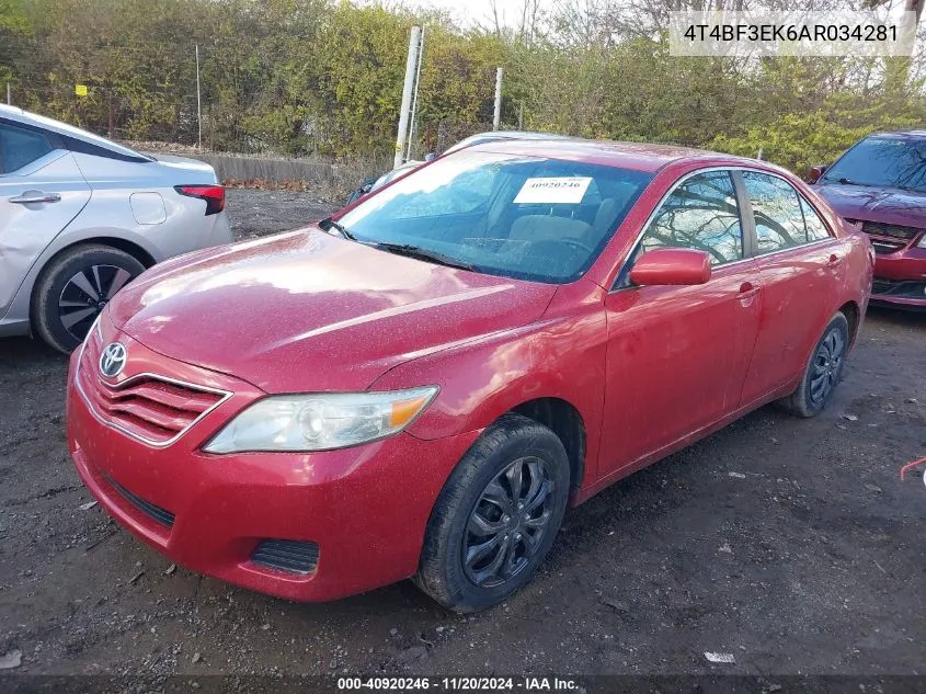 2010 Toyota Camry Le VIN: 4T4BF3EK6AR034281 Lot: 40920246