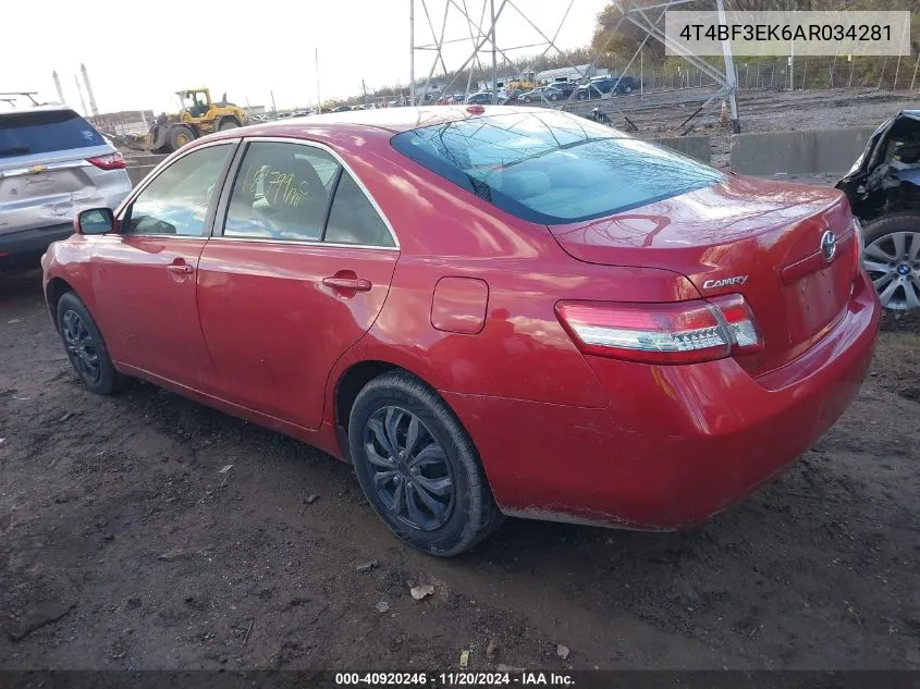 2010 Toyota Camry Le VIN: 4T4BF3EK6AR034281 Lot: 40920246