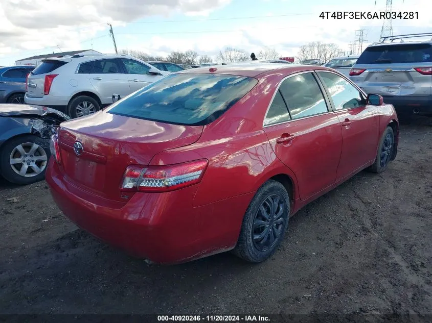 2010 Toyota Camry Le VIN: 4T4BF3EK6AR034281 Lot: 40920246