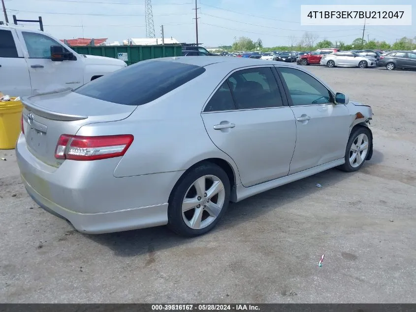 2011 Toyota Camry Se VIN: 4T1BF3EK7BU212047 Lot: 39516167