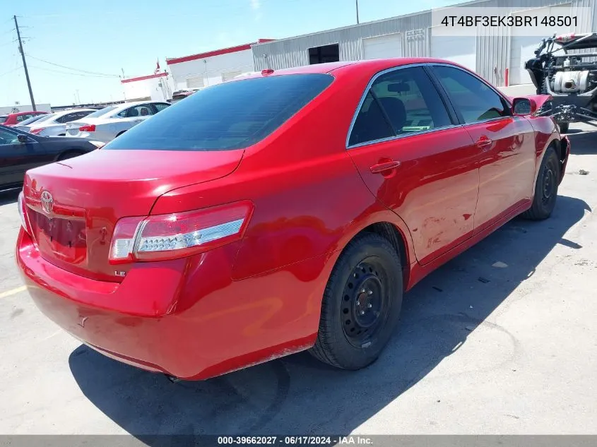 2011 Toyota Camry Le VIN: 4T4BF3EK3BR148501 Lot: 39662027