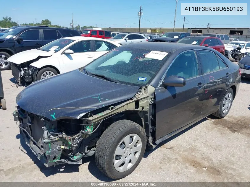 2011 Toyota Camry Le VIN: 4T1BF3EK5BU650193 Lot: 40396599