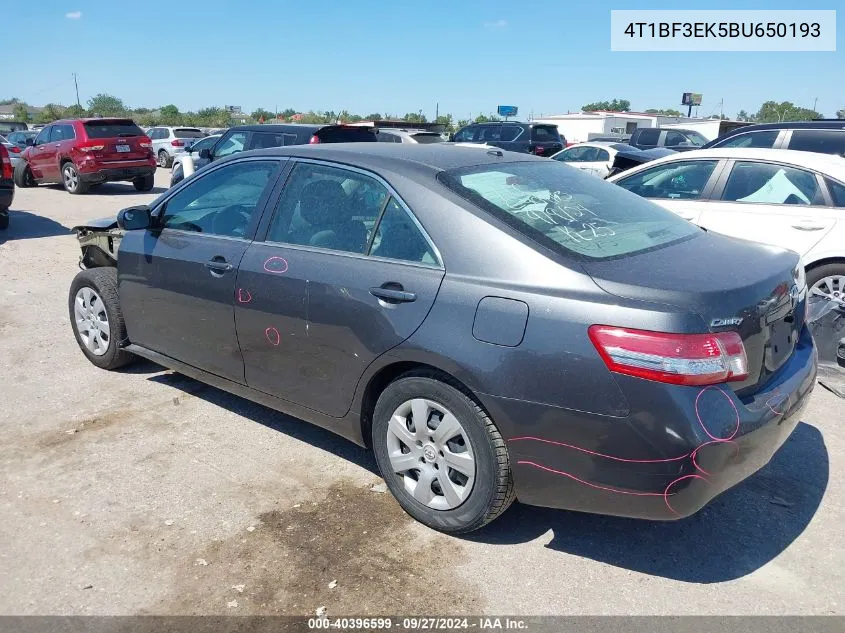 2011 Toyota Camry Le VIN: 4T1BF3EK5BU650193 Lot: 40396599