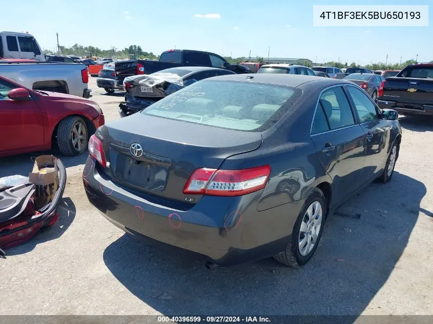 2011 Toyota Camry Le VIN: 4T1BF3EK5BU650193 Lot: 40396599