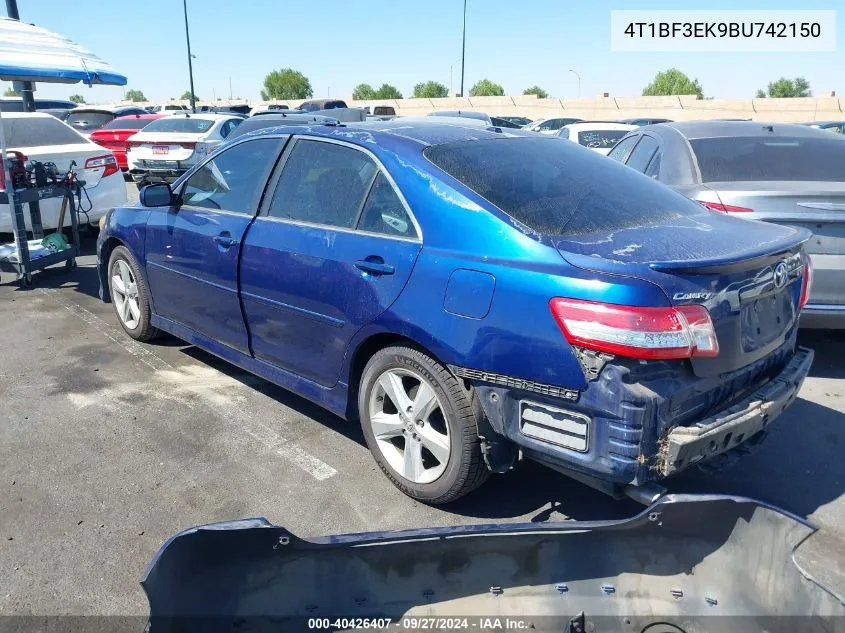 2011 Toyota Camry Se VIN: 4T1BF3EK9BU742150 Lot: 40426407