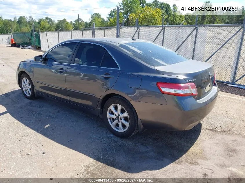 2011 Toyota Camry Le VIN: 4T4BF3EK2BR100259 Lot: 40433436