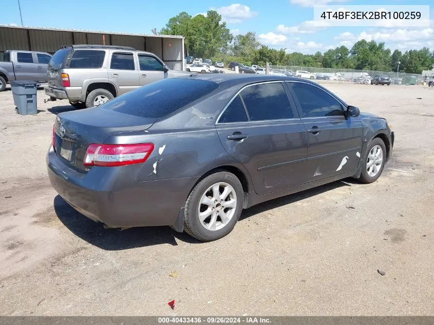 2011 Toyota Camry Le VIN: 4T4BF3EK2BR100259 Lot: 40433436