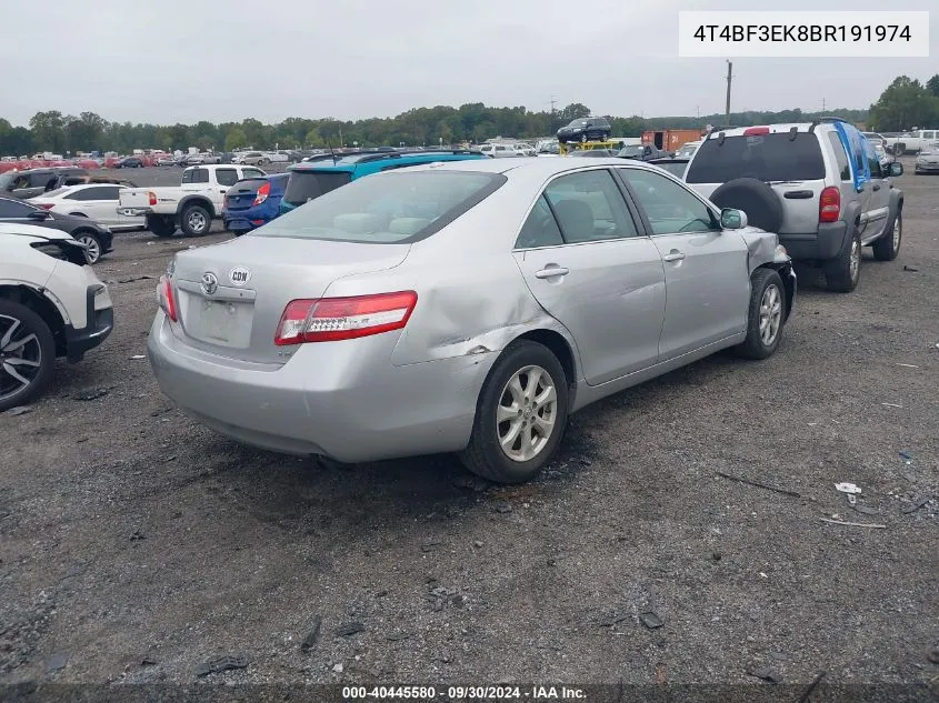 2011 Toyota Camry Se/Le/Xle VIN: 4T4BF3EK8BR191974 Lot: 40445580