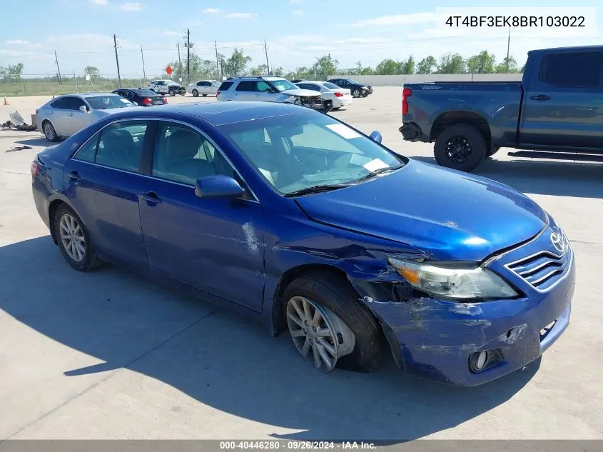 2011 Toyota Camry Xle VIN: 4T4BF3EK8BR103022 Lot: 40446280