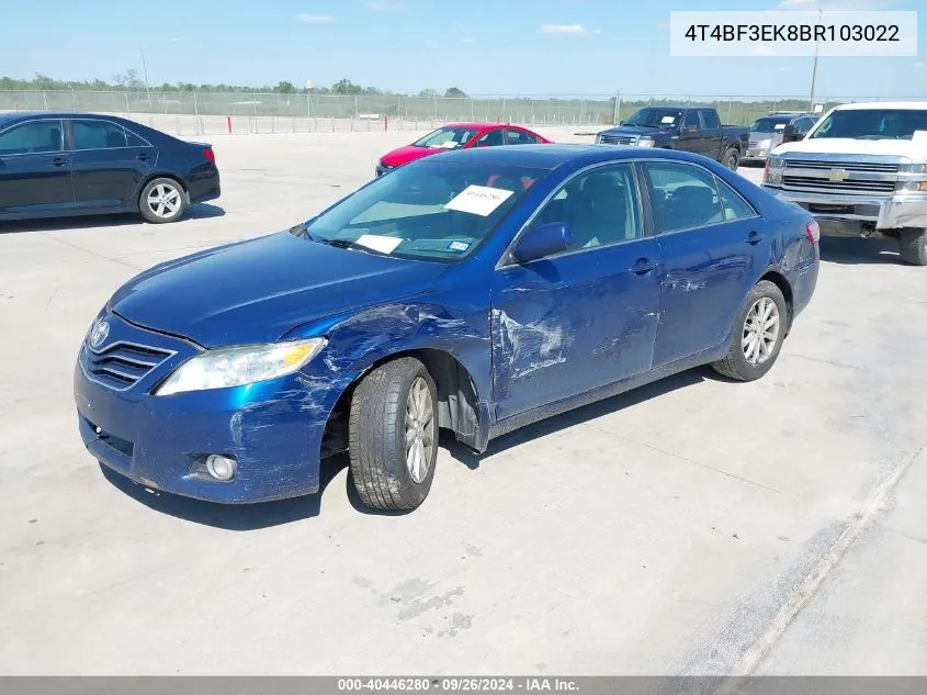 2011 Toyota Camry Xle VIN: 4T4BF3EK8BR103022 Lot: 40446280