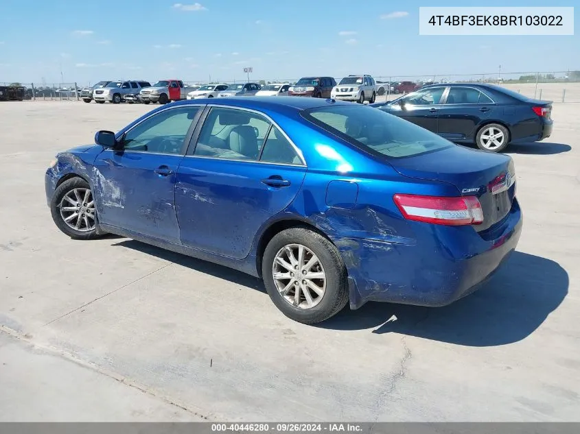 2011 Toyota Camry Xle VIN: 4T4BF3EK8BR103022 Lot: 40446280