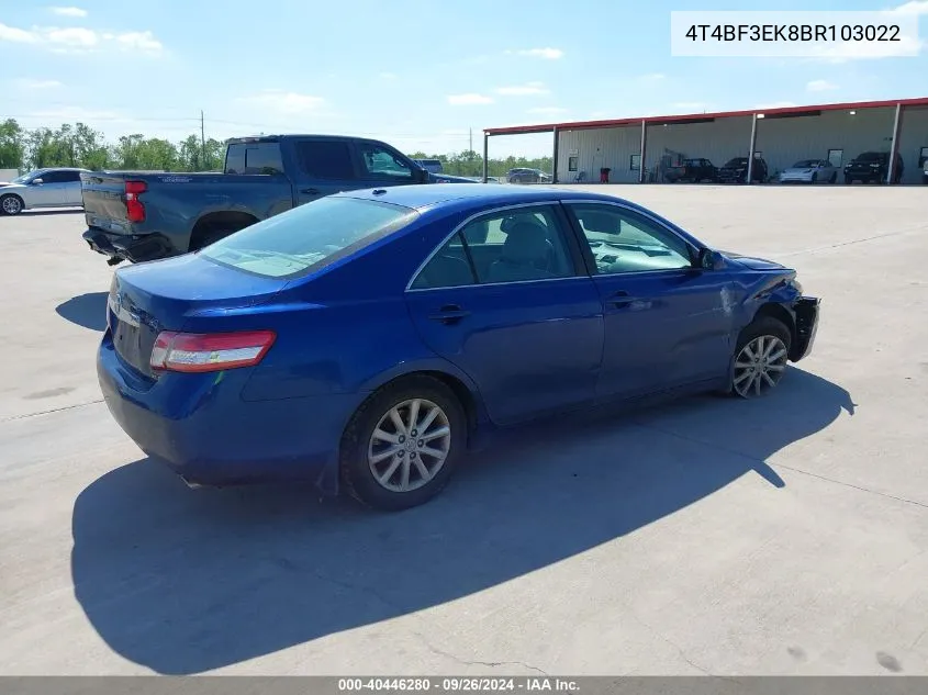 2011 Toyota Camry Xle VIN: 4T4BF3EK8BR103022 Lot: 40446280