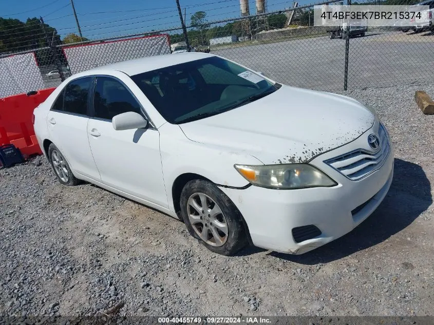 2011 Toyota Camry Le VIN: 4T4BF3EK7BR215374 Lot: 40455749