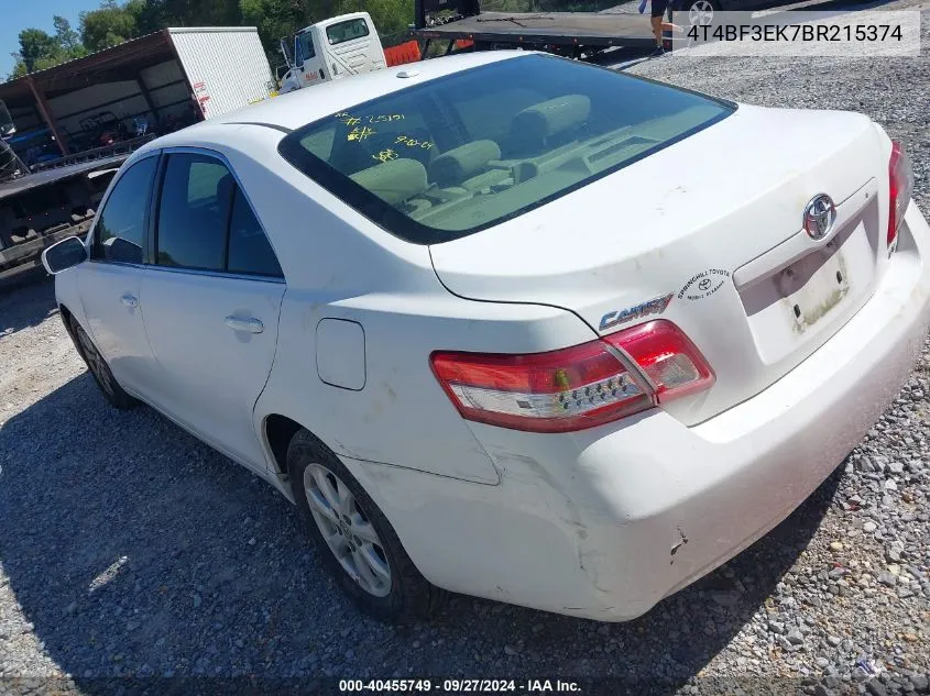 2011 Toyota Camry Le VIN: 4T4BF3EK7BR215374 Lot: 40455749