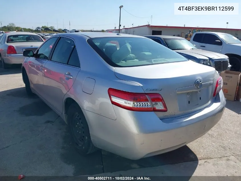 2011 Toyota Camry Base (Retail Orders Only) (A6) VIN: 4T4BF3EK9BR112599 Lot: 40502711