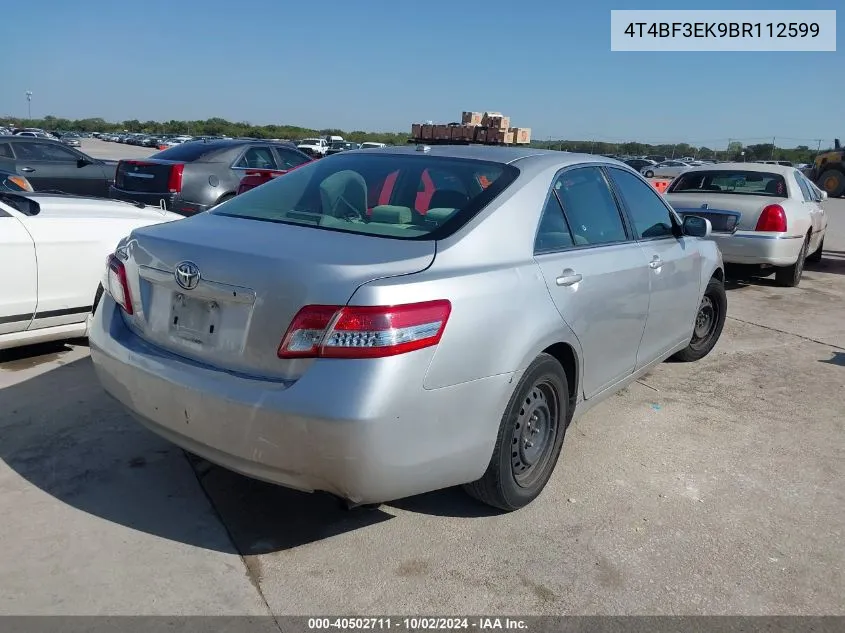 2011 Toyota Camry Base (Retail Orders Only) (A6) VIN: 4T4BF3EK9BR112599 Lot: 40502711