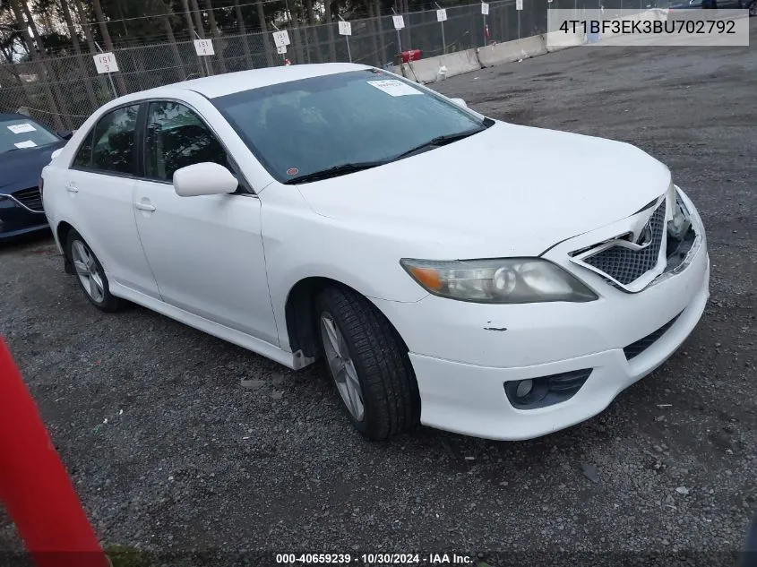 2011 Toyota Camry Se VIN: 4T1BF3EK3BU702792 Lot: 40659239