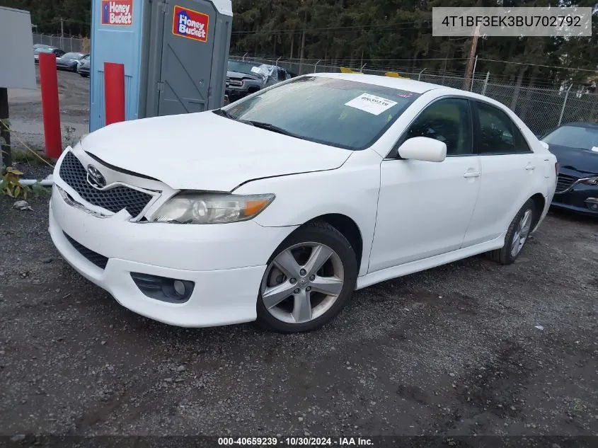 2011 Toyota Camry Se VIN: 4T1BF3EK3BU702792 Lot: 40659239