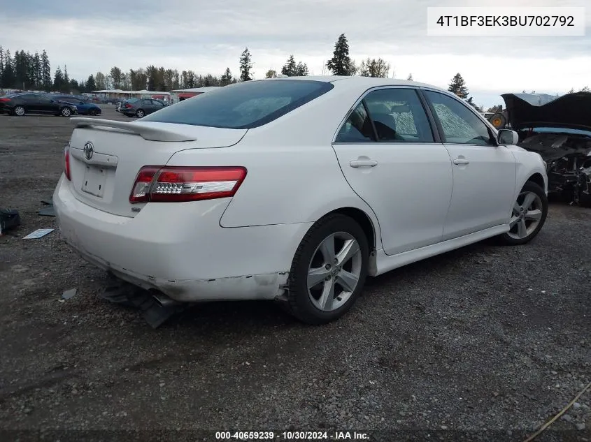 2011 Toyota Camry Se VIN: 4T1BF3EK3BU702792 Lot: 40659239