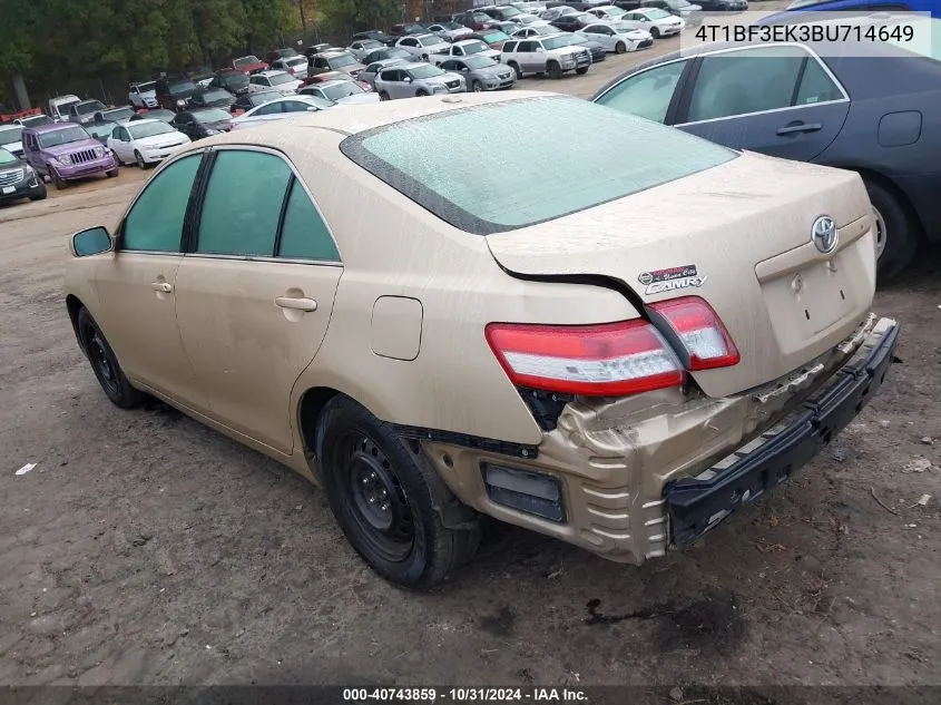 2011 Toyota Camry Le VIN: 4T1BF3EK3BU714649 Lot: 40743859