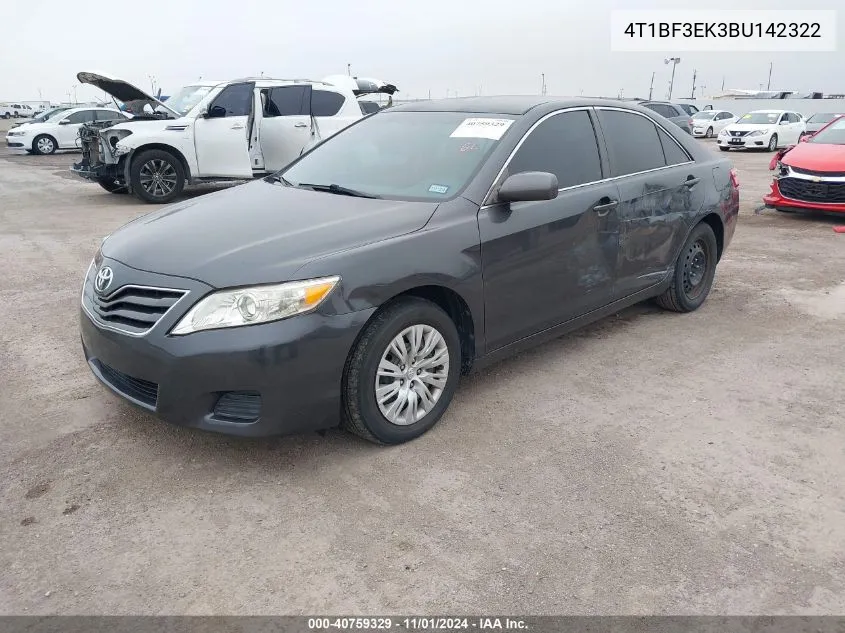 2011 Toyota Camry Le VIN: 4T1BF3EK3BU142322 Lot: 40759329