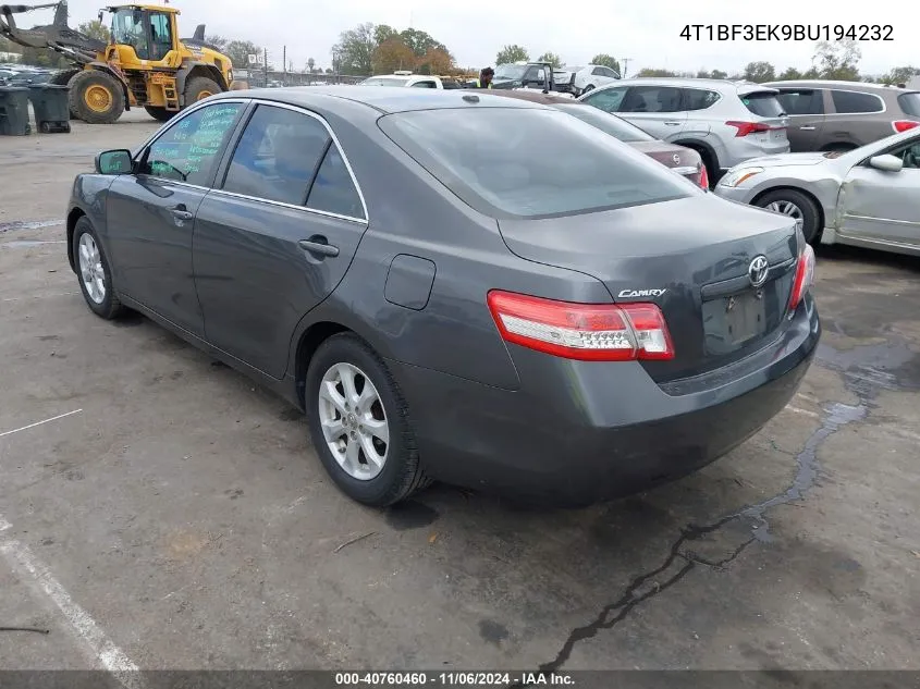 2011 Toyota Camry Le VIN: 4T1BF3EK9BU194232 Lot: 40760460