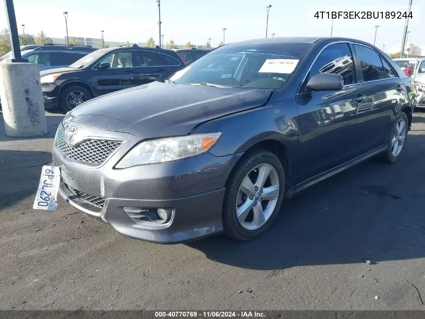 2011 Toyota Camry Se VIN: 4T1BF3EK2BU189244 Lot: 40770769