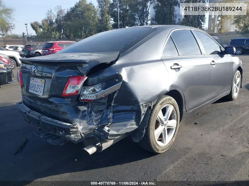 2011 Toyota Camry Se VIN: 4T1BF3EK2BU189244 Lot: 40770769