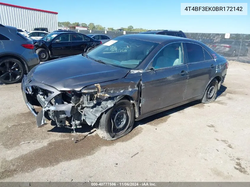 2011 Toyota Camry Le VIN: 4T4BF3EK0BR172142 Lot: 40777586