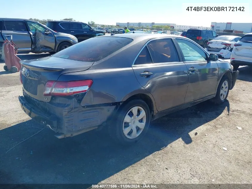 2011 Toyota Camry Le VIN: 4T4BF3EK0BR172142 Lot: 40777586