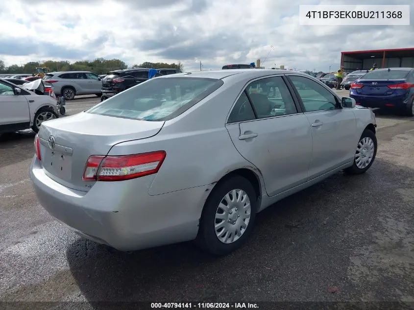 2011 Toyota Camry Le VIN: 4T1BF3EK0BU211368 Lot: 40794141