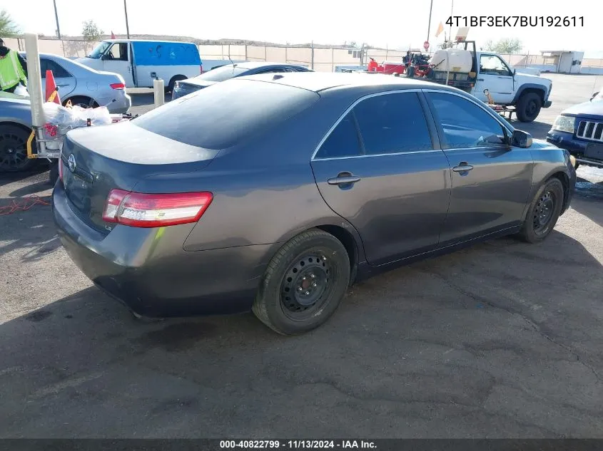 2011 Toyota Camry Le VIN: 4T1BF3EK7BU192611 Lot: 40822799